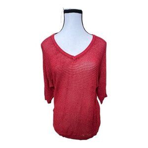 Women’s Vintage torrid 0 XL Red Open Weave Metallic V Neck Sweater 12 14